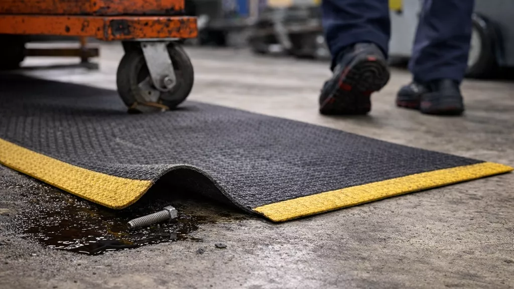 Worn mat on industrial workshop floor.png